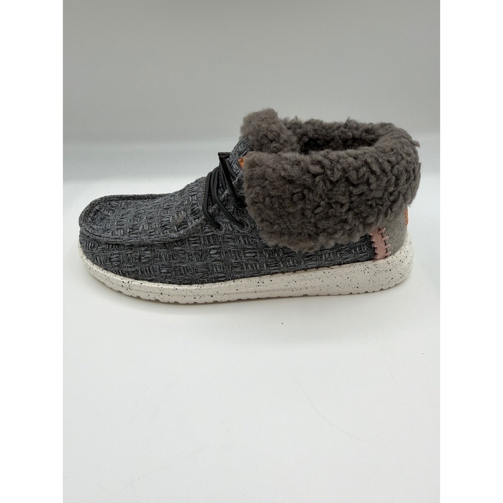 Hey Dude Wendy Fold Youth Stitch Cozy Shoes, US YT1, EU 33,Dark Gray Faux Fur